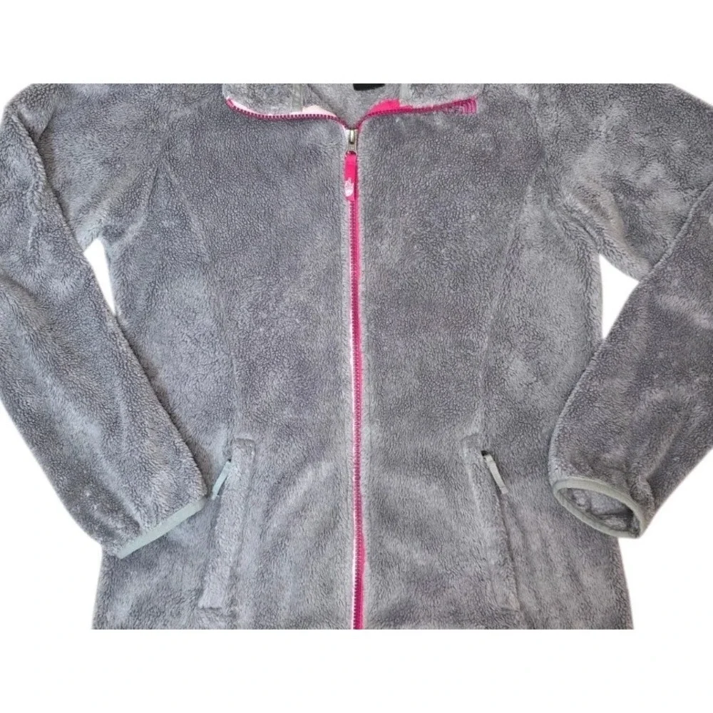 The North Face Girls XL 18 Gray Fleece Jacket Full Zip Pink Trim Youth